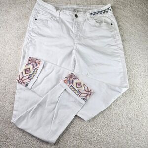 Boho‎ Y2K Tempo Paris Denim White Embroidered Cuff Jeans Women's Size Large